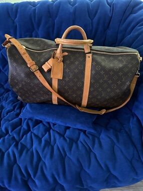 Louis Vuitton Brown Monogram Duffel with Tan Leather Trim